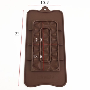 Brown silicone waffle chocolate mold with geometric pyramid texture and dimensions