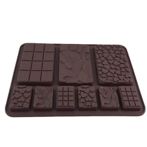 Brown silicone waffle chocolate mold featuring geometric triangle and heart shapes
