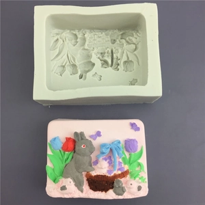 Forest Rabbit Basket Silicone Mold 3D Relief Flower Butterfly Cake Mold For Chocolate Mousse Gypsum Candle Soap DIY Baking Tools