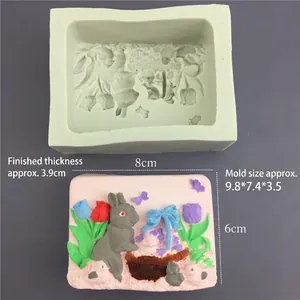 DIY silicone mold for rabbit flower basket and tulips with finished relief cake decor