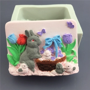 Silicone mold for rabbit and flower relief crafts for Easter DIY soap and resin