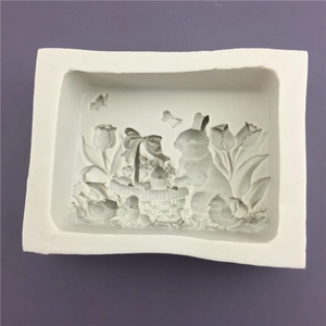 Silicone mold with rabbit flower and basket patterns for cake fondant and soap making