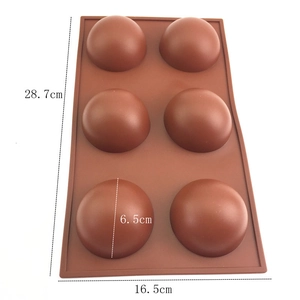 6-cavity semi-sphere silicone chocolate mold for baking, 28.7x16.5cm with 6.5cm diameter cups