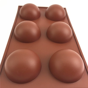 6-cavity brown silicone hemisphere mold for chocolate, pudding and cake baking
