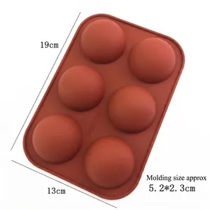 6-cavity semi-sphere silicone mold for chocolate and jelly, size 19x13cm with 5.2cm holes