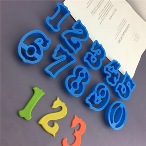 0-9 Large number plastic cookie mold set for fondant and baking with colorful samples