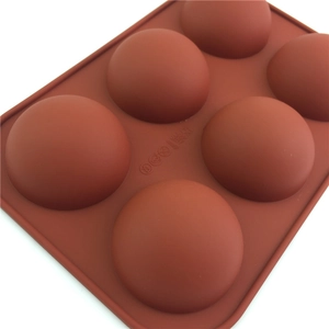 Red 6-cavity semi-sphere silicone mold for chocolate, cake baking, and handmade soap