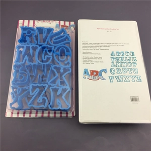 26-piece blue alphabet cookie cutters for fondant and DIY baking in card packaging
