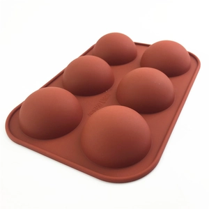 Brown 6-cavity semi-sphere silicone mold for DIY chocolate, pudding and baking