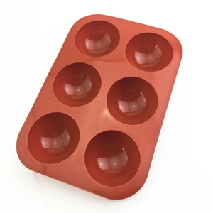 6-cavity semi-sphere silicone mold for chocolate and pudding in a brick red finish