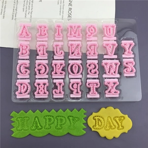 Uppercase Alphabet Cookie Cutters Pink Plastic Fondant Biscuit Press Mold With Stitching Pattern DIY Baking Tools