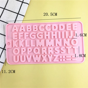Moule alphabet en silicone rose pour pâtisserie et chocolat avec dimensions