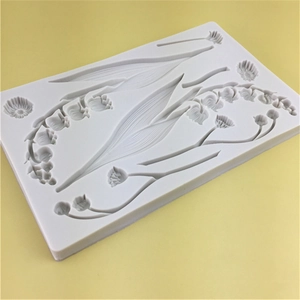 Silicone mold with lily of the valley flower and leaf patterns for fondant and soap crafts