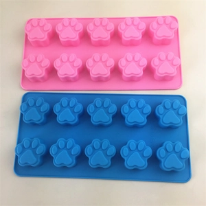 Pink and blue 10-cavity silicone cat paw molds for cakes, jellies, and handmade soaps