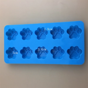 Blue 10-cavity cat paw silicone mold with detailed dimension markers for DIY crafting