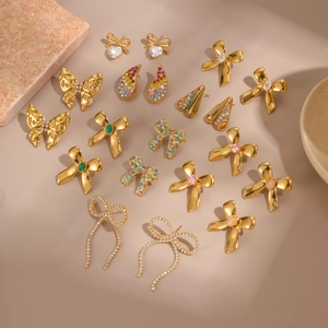 Edelstahl Schleife Ohrringe Damen 18K Vergoldet Strass Herz Schmetterling Quaste Ohrhänger Mode Schmuck