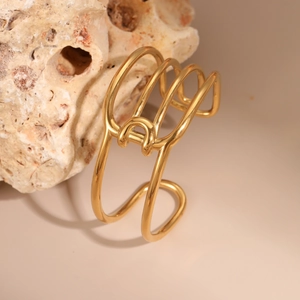 Minimalist 18K gold plated stainless steel open cuff bracelet with a hollowed design