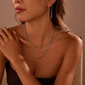 Fashion Two-tone Stainless Steel Jewelry Set For Women Gold Silver Mixed Chain Necklace Bracelet Tassel Earrings Jewelry