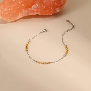 Minimalist gold and silver two-tone stainless steel chain bracelet with extension