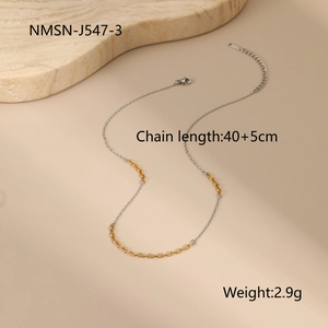 Detail of two-tone gold and silver chain necklace showing 40cm length and 5cm extension