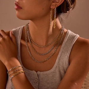 Stainless Steel Two Tone Gold Silver Plated Link Chain Necklace Bracelet Tassel Earrings Fashion Jewelry For Women Jewelry