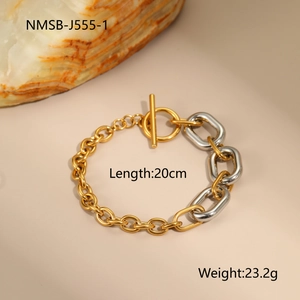 Pulsera de cadena bicolor con cierre OT, longitud de 20 cm y peso de 23,2 gramos