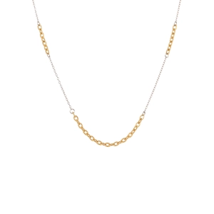 Two-tone gold and silver mixed chain link necklace with a textured hammered finish style