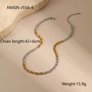 Two-tone twisted rope chain necklace in 18K gold and silver steel, length 42+6cm