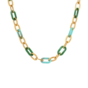 Collier chaîne en résine colorée et acier inoxydable doré avec boucle OT