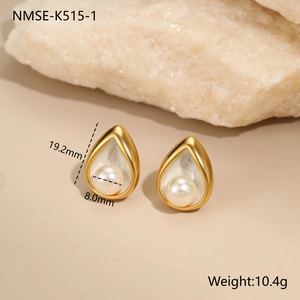 Detailed view of 18K gold-plated waterdrop pearl earrings with size 19.2mm x 8.0mm dimensions