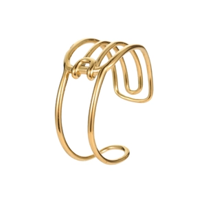 Minimalist gold stainless steel multi-layer geometric open cuff bracelet for women