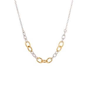 Two-tone 18K gold and silver stainless steel necklace with bold oval chain links