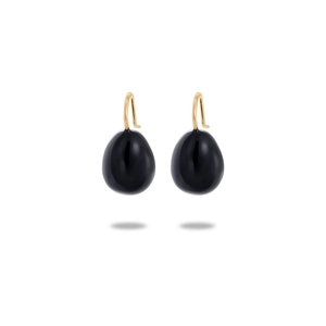 Elegante schwarze Tropfenohrringe mit goldenen Haken auf weißem Hintergrund