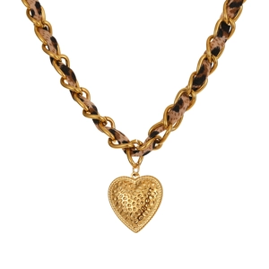 Gold 18K plated stainless steel leopard heart pendant necklace with hammered texture