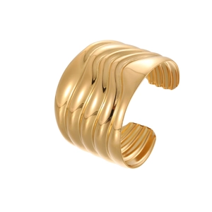 Brazalete ancho de oro pulido con textura ondulada única hecho de acero inoxidable
