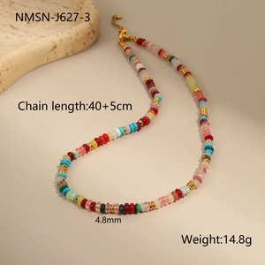Detail view of colorful natural stone beaded necklace with 4.8mm beads and 40cm length