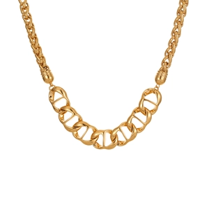 Chunky gold stainless steel chain necklace with industrial D-link and wheat chain design