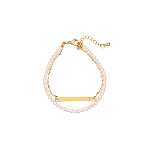 Zweilagiges Perlenarmband aus Edelstahl mit goldener Rechteckplatte für DIY-Gravuren