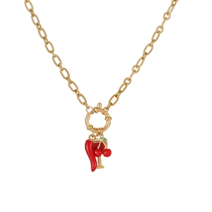 Edelstahl-Gliederkette in Gold mit roten Kirsch- und Cocktail-Anhängern für Damen