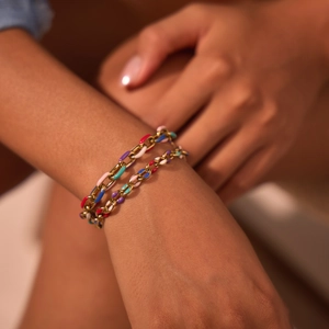 Edelstahl Bunte Emaille Kette Armband Vergoldet Nische Design Mode Hand Schmuck Für Damen