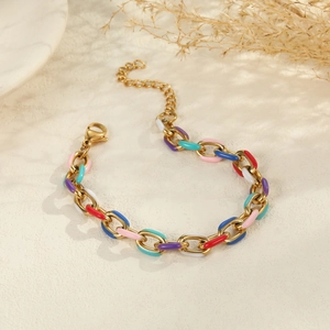Buntes Emaille-Gliederkettenarmband aus 18K vergoldetem Edelstahl für Damen