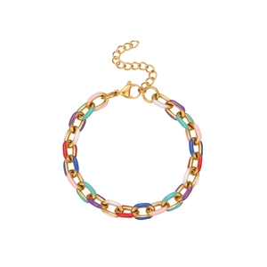 Massives 18K vergoldetes Edelstahl-Gliederkette-Armband mit bunter Emaille-Beschichtung