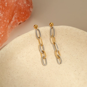 Modieuze tweekleurige goud en zilveren ketting oorbellen met ovale schakels voor dames
