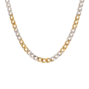 Modieuze tweekleurige goud en zilver roestvrijstalen Cuban link ketting sieraad