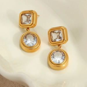 Eleganti orecchini vintage in acciaio inossidabile dorato con zirconi quadrati