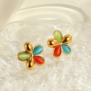Ohrstecker mit bunten Katzenaugen-Blumen aus 18K vergoldetem Edelstahl Design