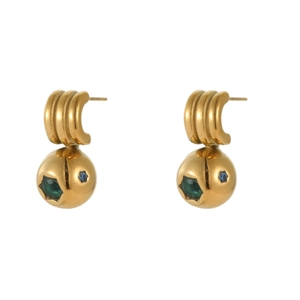 Vintage 18K gold plated stainless steel hoop earrings with emerald zircon beads
