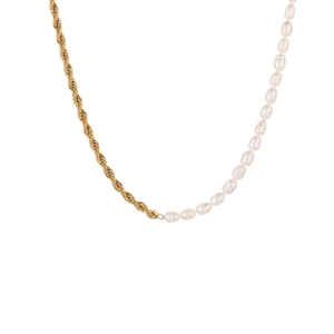 Elegante 18K vergulde roestvrijstalen ketting met natuurlijke zoetwaterparels