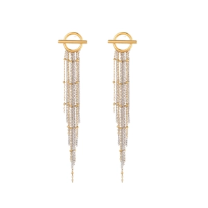 Boucles d'oreilles longues à glands avec chaînes bicolores et boucle OT élégante
