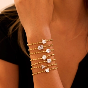 Stainless Steel 18K Gold Plated Geometric Rhinestone Bolo Bracelet For Women Adjustable Inlaid Rhinestone Chain Jewelry
